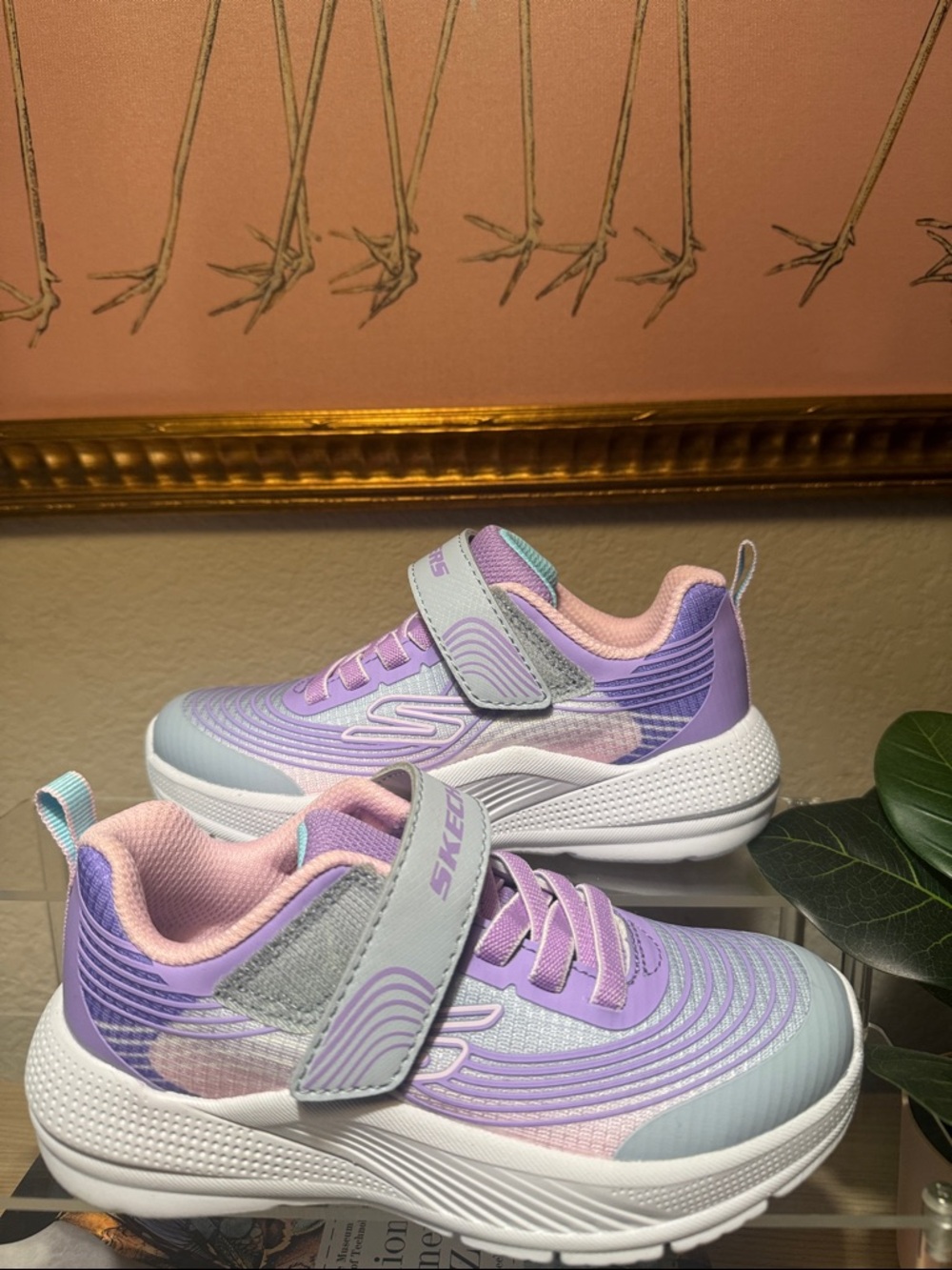 Skechers Girls Light Up Sneakers Purple Pink Hook & Loop Size 12